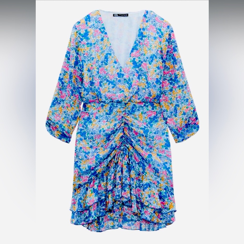 Zara Blue Floral Dress Size M
